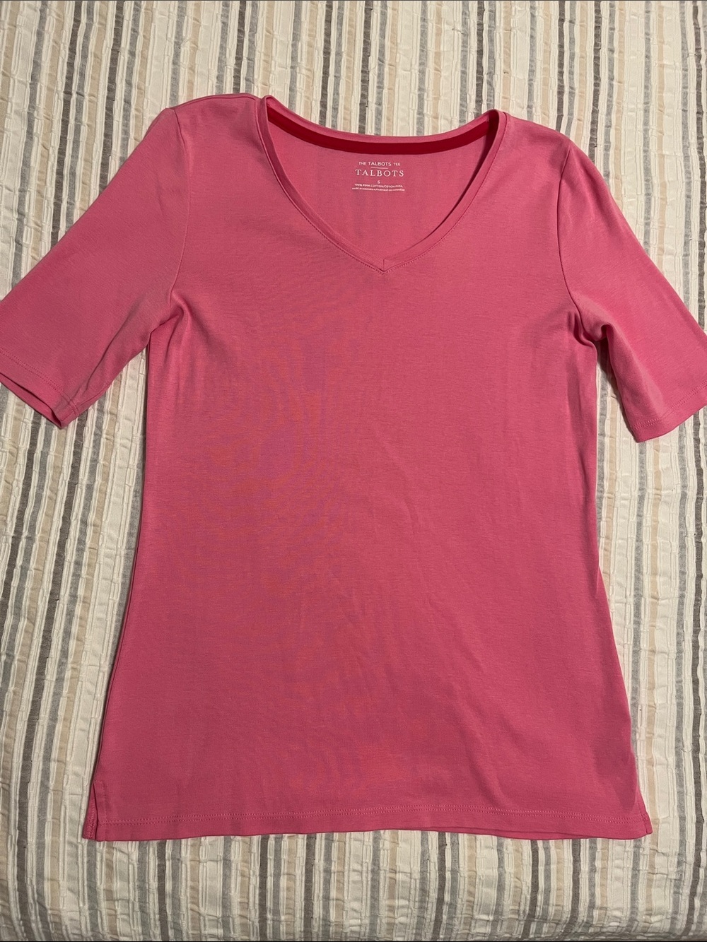 Talbots Pink V-Neck Elbow Sleeve Tee